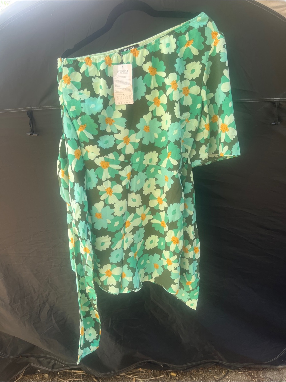 Green Floral One-Shoulder Jumpsuit with Tie Waist
